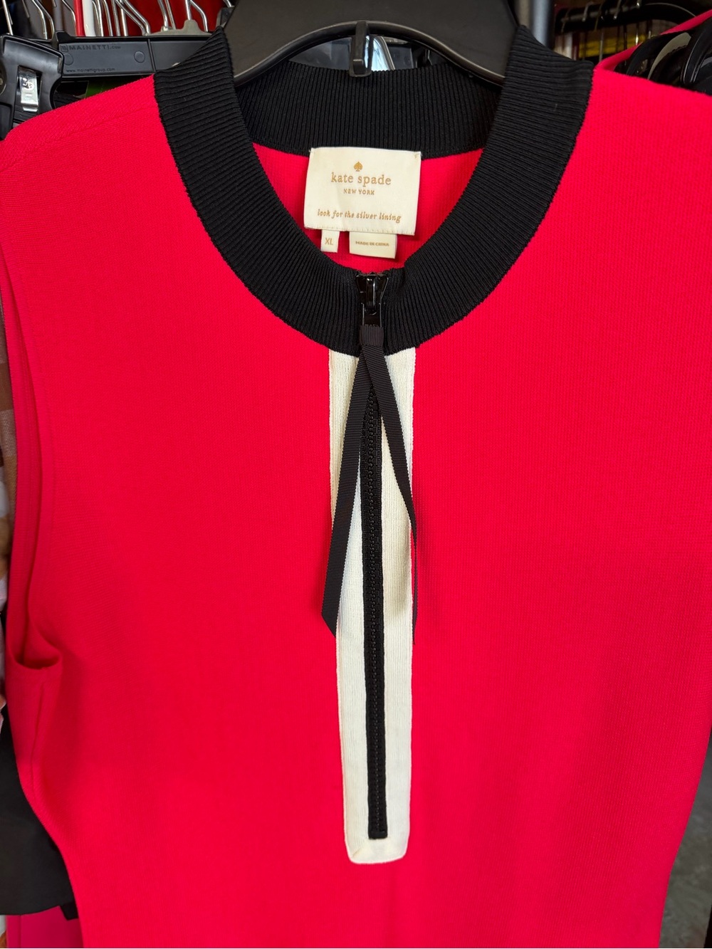 kate spade Hot Pink Sleeveless A-Line Dress with Black & Cream Trim - Picture 5 of 8
